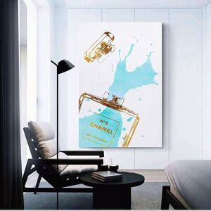 Vtg Coco Chanel perfume bottle wall art Picture print Tiffany’s blue baby pink